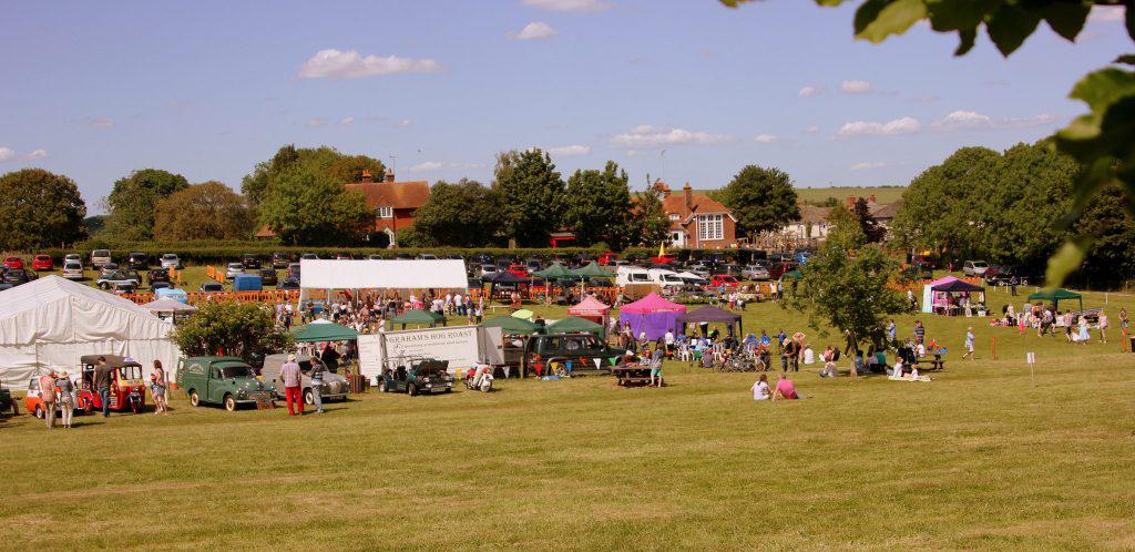 A photo showing the Sheep Fair held on Puzzle Meadow